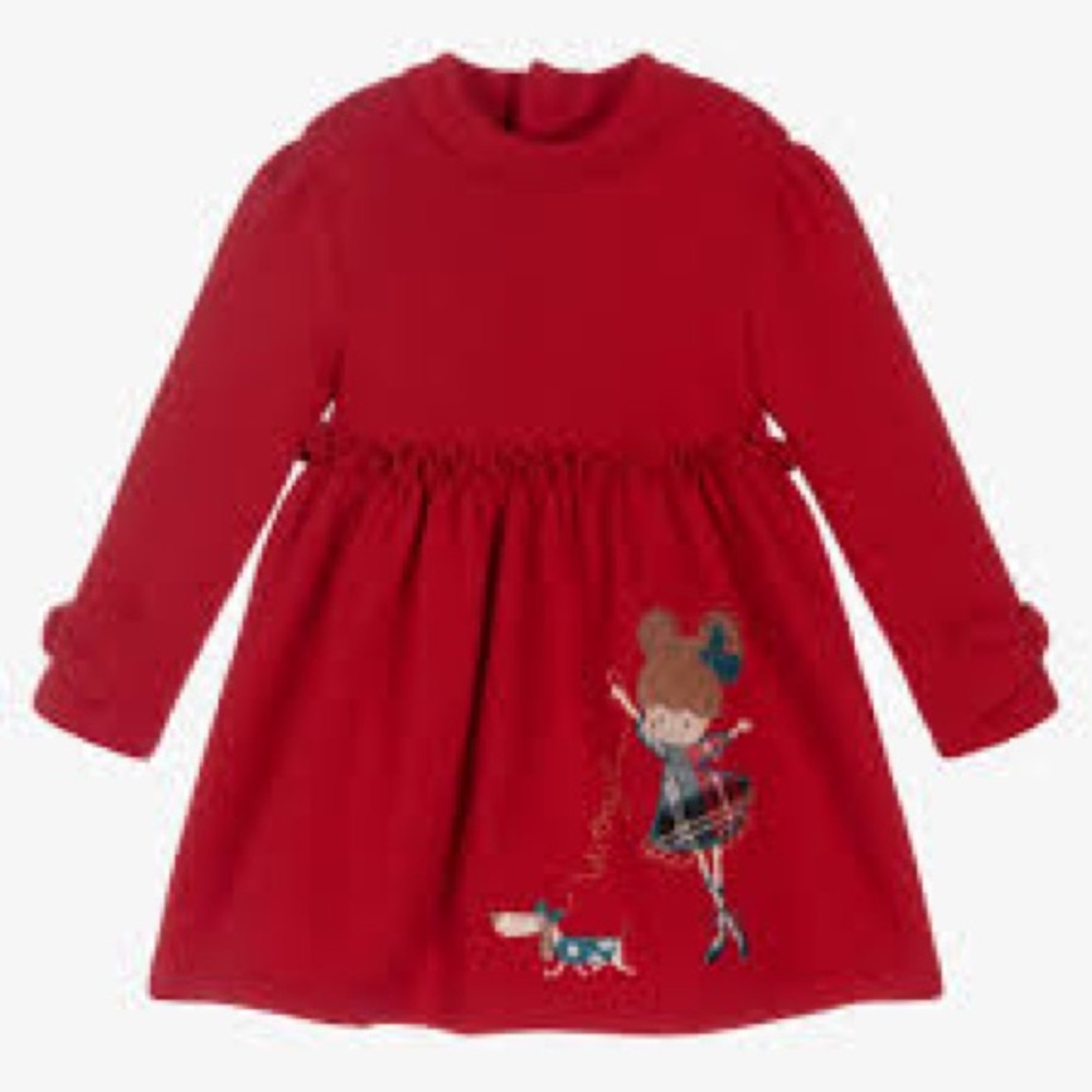 Mayoral Knit Festive Appliqué Dress Red Multi Size 3T